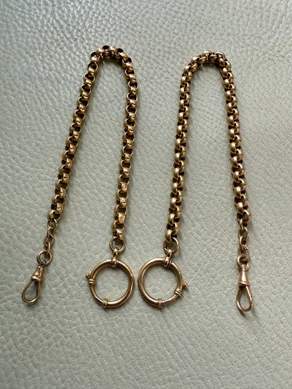 Antique 18k Gold Rolo Link Watch chain Necklace Setup with Large Bolt clasps - 21.75 inch total length