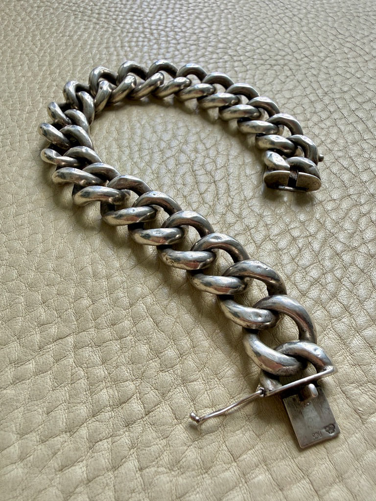 Vintage Swedish Puffy Curb Link Bracelet 830 Silver – 7.5 inch interior circumference