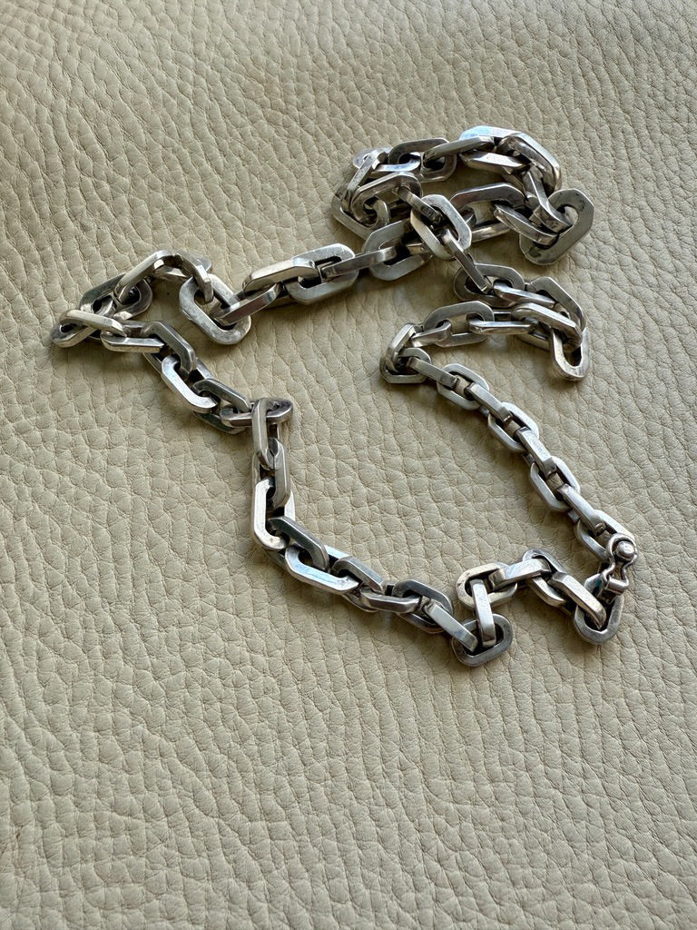 UNIQUE Chunky Sterling Silver Taxco Graduated Link Necklace - 22.9 inch length