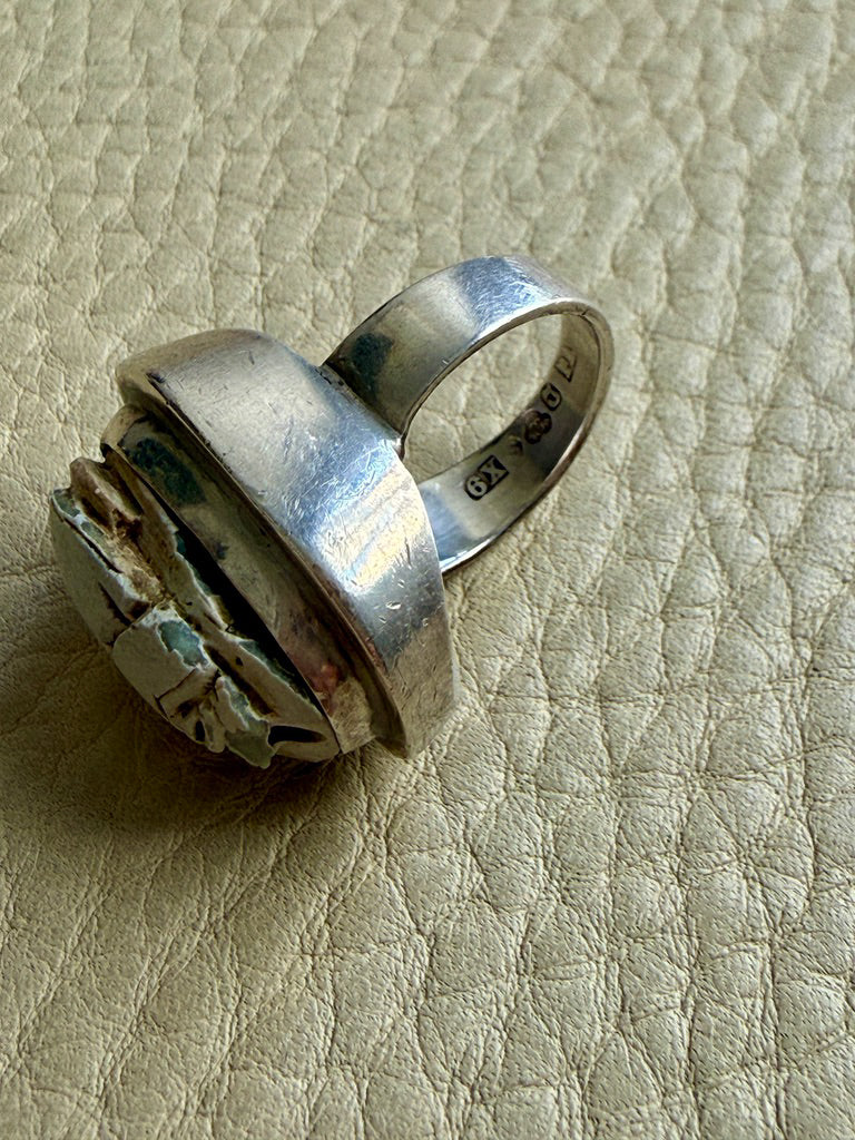 1972 Egyptian Revival Scarab Beetle Ring in Sterling Silver – Size 5.25