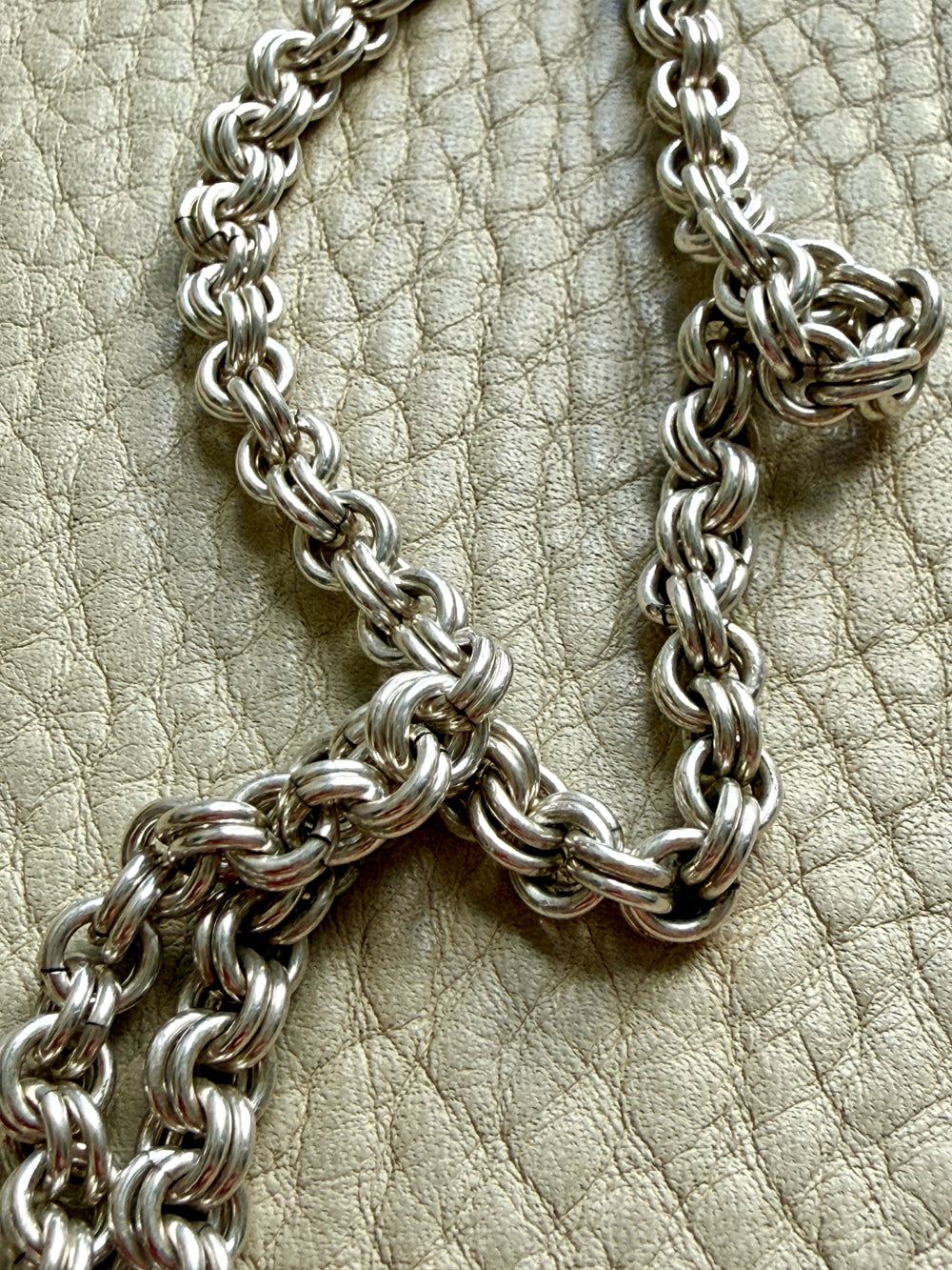 Vintage Silver Double Rolo Link Necklace – 16 Inch Length