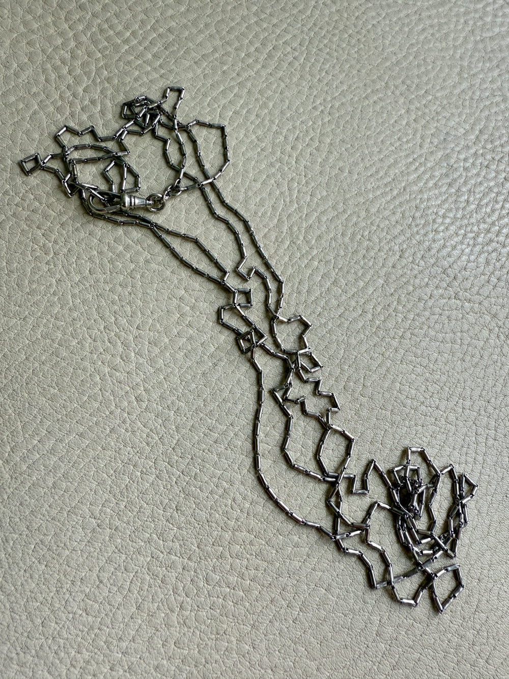 Early 1900s Antique PLATINUM Link Longuard Chain Necklace with Dog Clip - 31-62 inch length