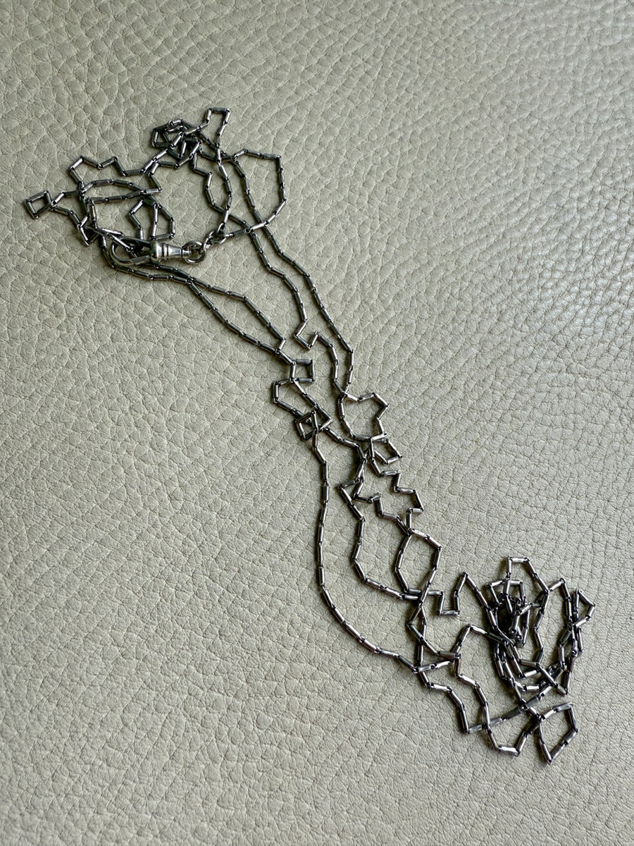 Early 1900s Antique PLATINUM Link Longuard Chain Necklace with Dog Clip - 31-62 inch length