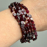 Vintage Italian Multi-Strand Garnet Bracelet with 18k Gold Bolt Clasp - Size 7-7.25 inch