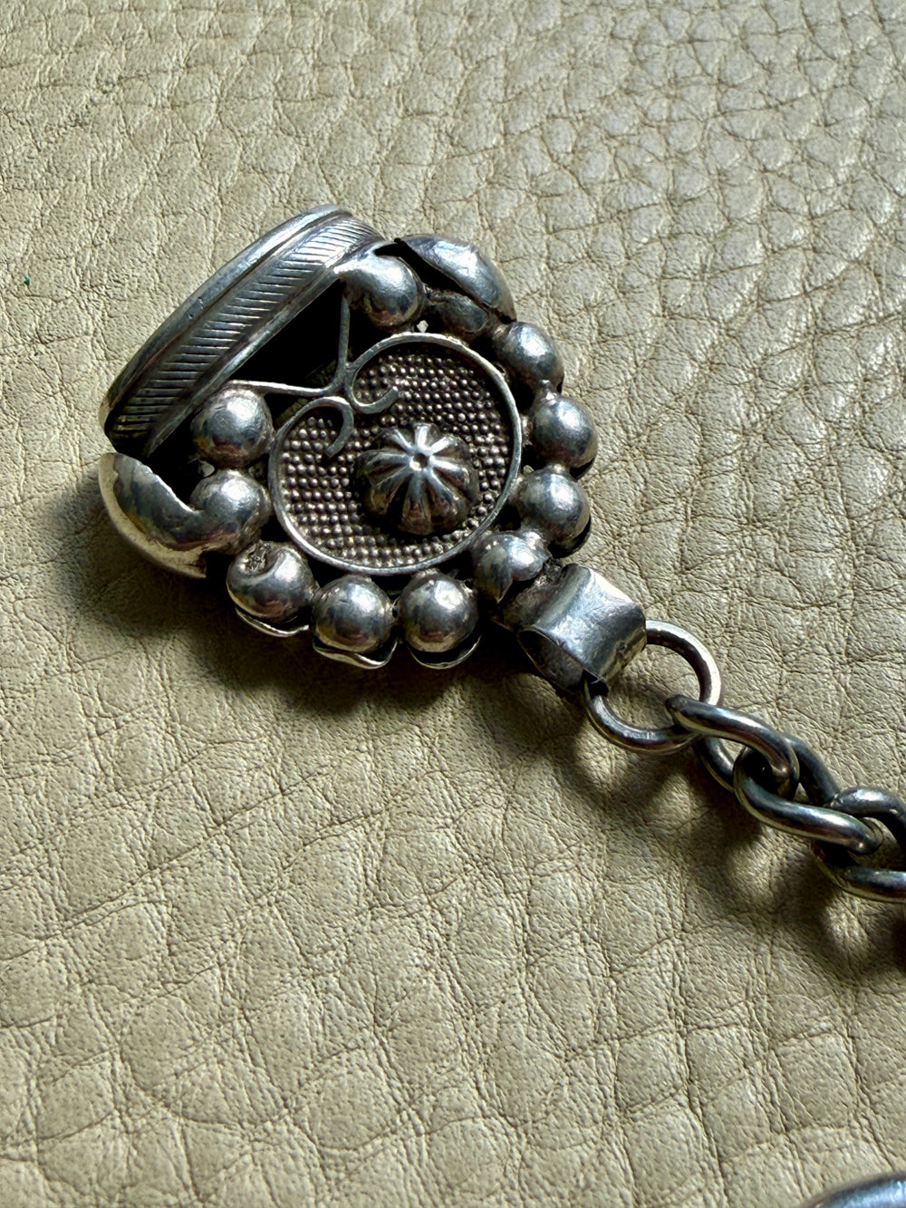 Silver Antique Dutch Figure-8 Pocket Watch Chain with Fob and Large Bolt Clasp - Mid 1800s era