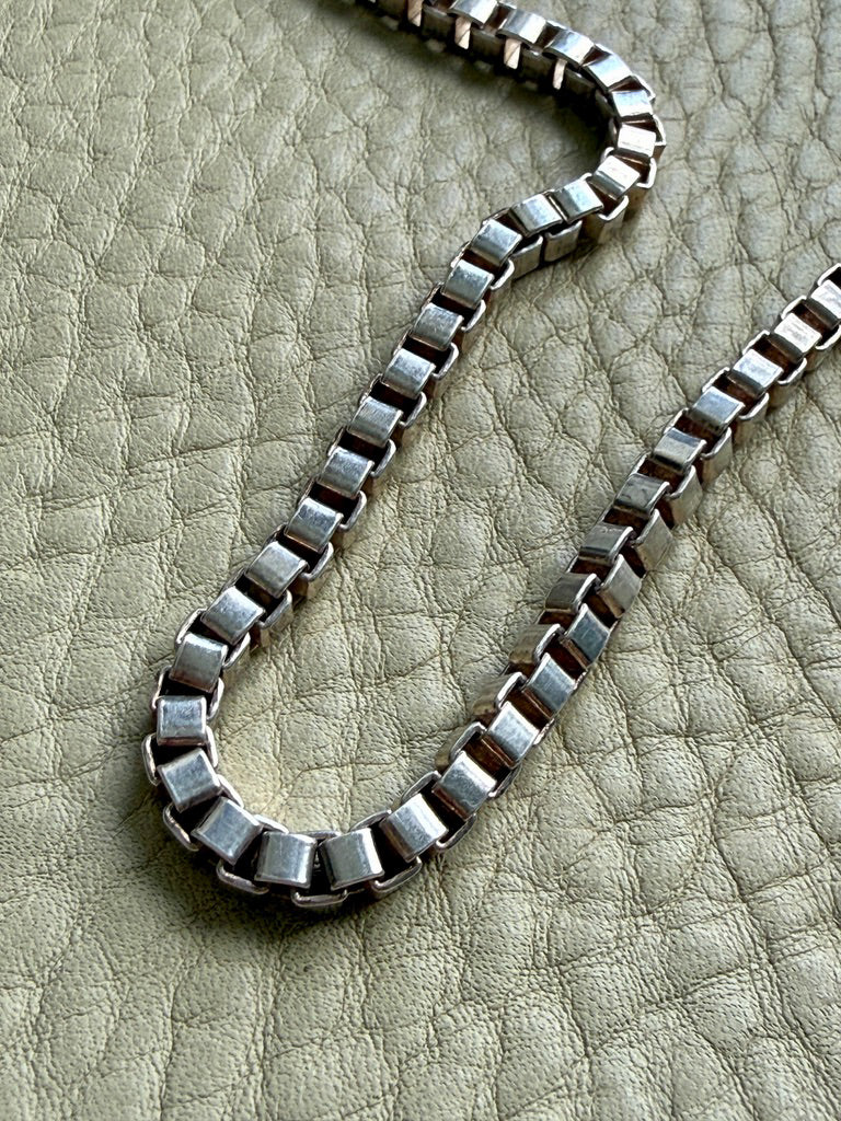 Chunky Vintage Box Chain Necklace in 835 Silver – 23.75 Inch Length
