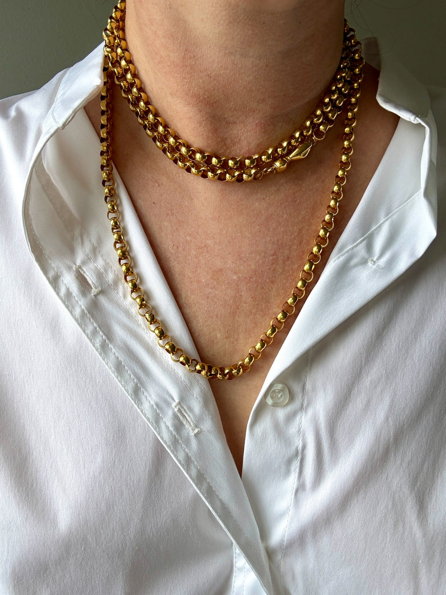 1834 Antique Long Length Rolo Link Necklace 22k Gold - 54.3 inch length