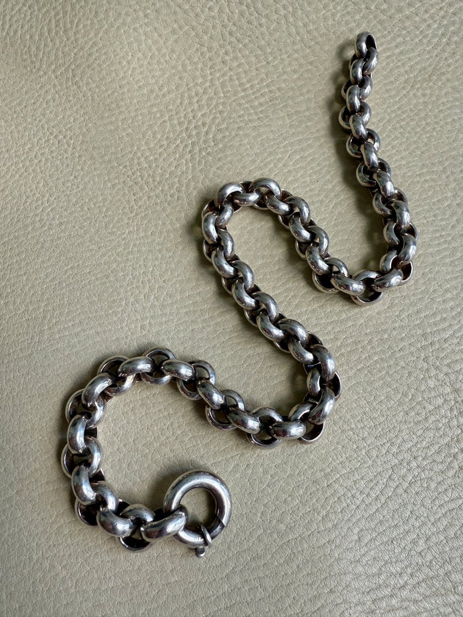 MEGA ROLO!! Heavy 228 gram Silver Rolo Link Necklace with Large Bolt Clasp - 17.5 inch length