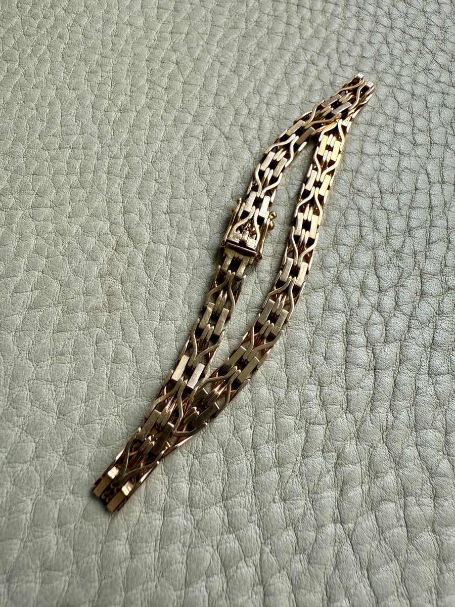 Slinky 18k Gold Vintage Bernhard Hertz Wishbone Link Bracelet - 7.5 inch length