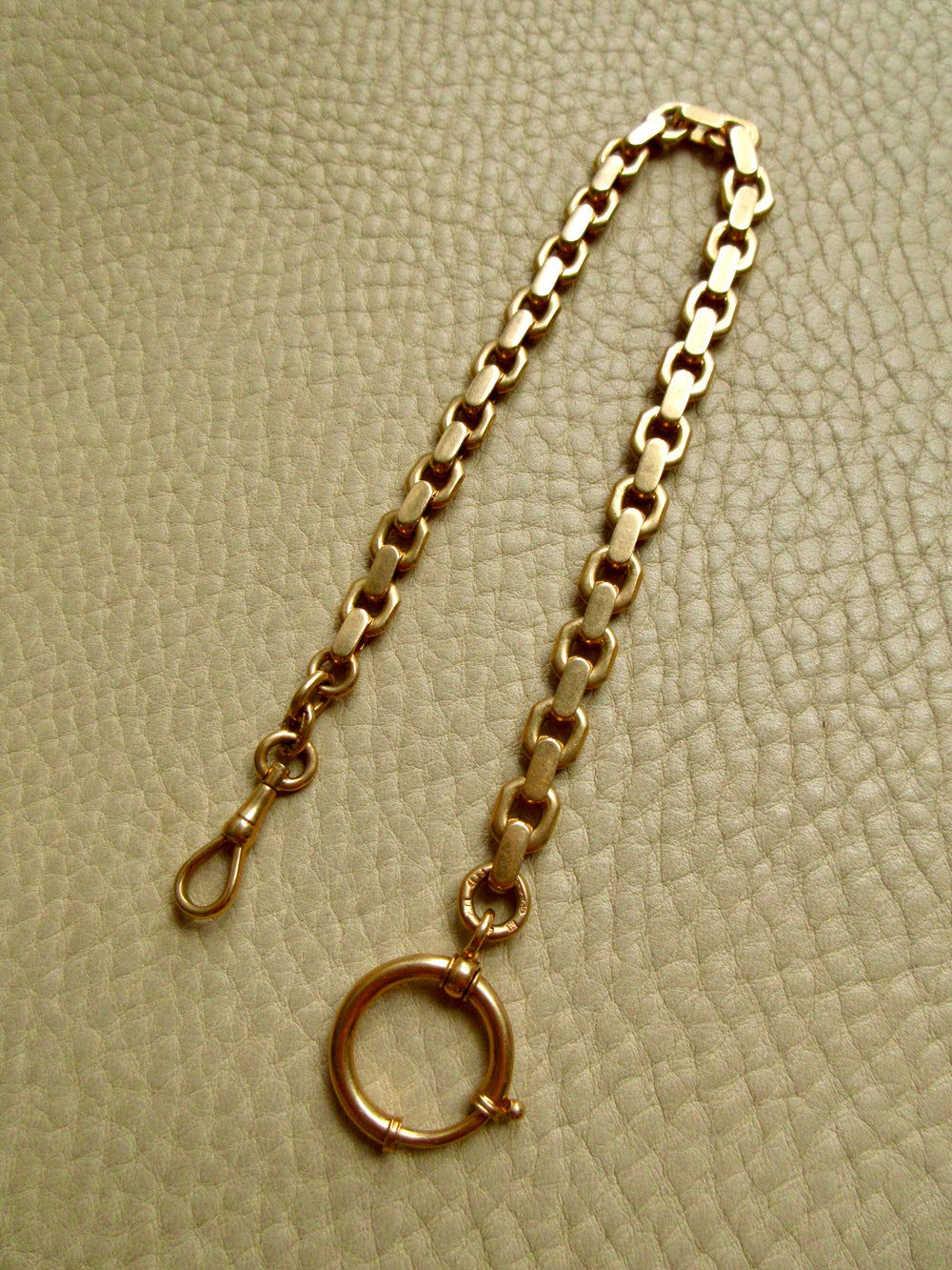 1930s Swedish Vintage 18k Gold Chunky Wide Watch Chain Bracelet or Necklace Extender with Bolt Clasp
