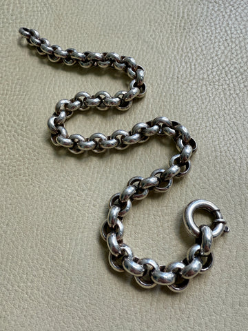 MEGA ROLO!! Heavy 228 gram Silver Rolo Link Necklace with Large Bolt Clasp - 17.5 inch length