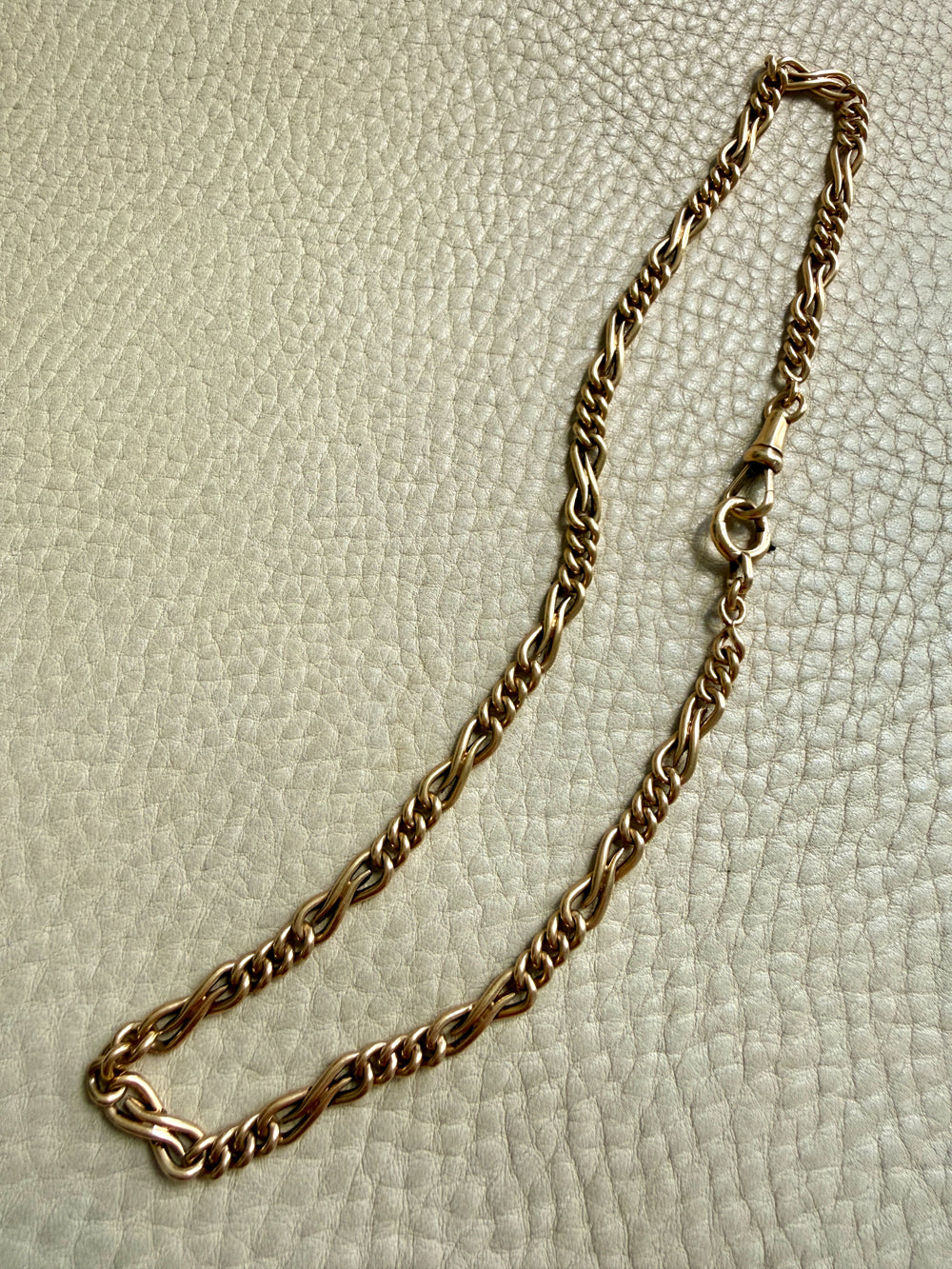 French Antique 18k Gold Watch Chain Necklace with Hand Forged Figure 8s - 16.5 inch length