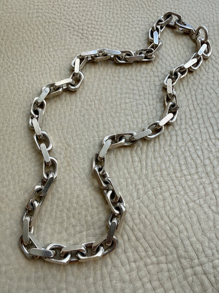 Vintage Sterling Silver Chunky Biker Link Chain Necklace – 22 Inch Length