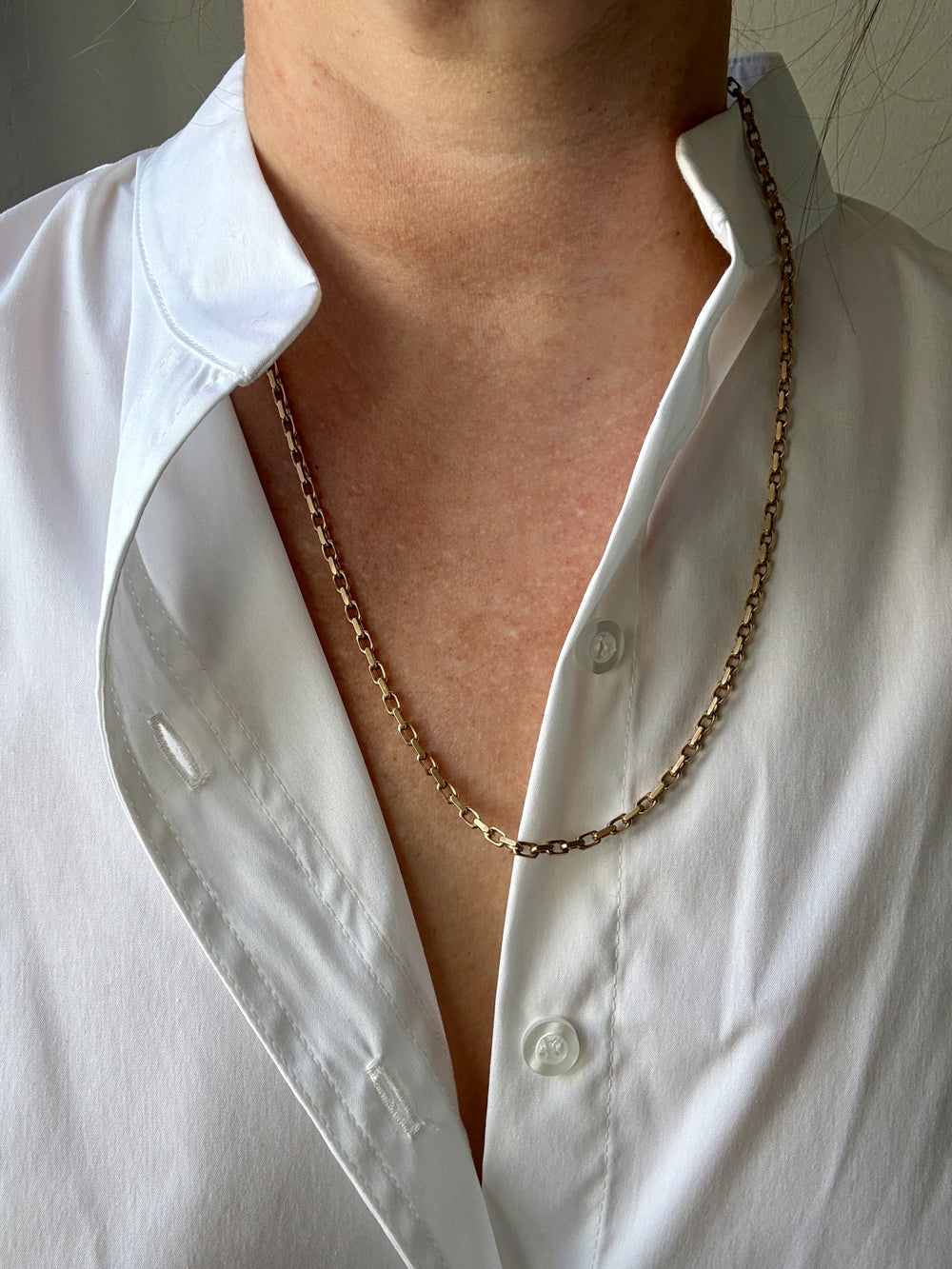 Longer Length 14k Gold Biker Link Necklace 3mm width - 22.2 inch length