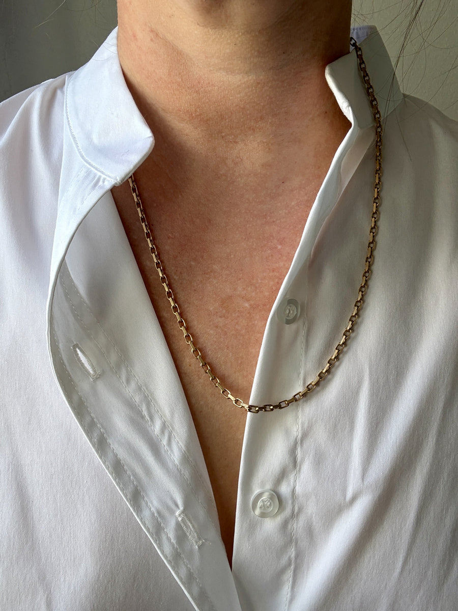 Longer Length 14k Gold Biker Link Necklace 3mm width - 22.2 inch length