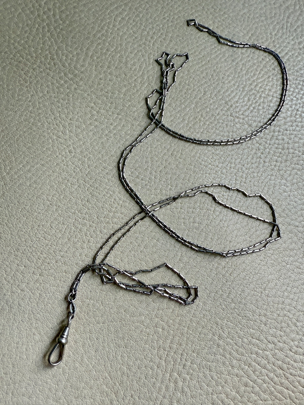 Early 1900s Antique PLATINUM Link Longuard Chain Necklace with Dog Clip - 31-62 inch length