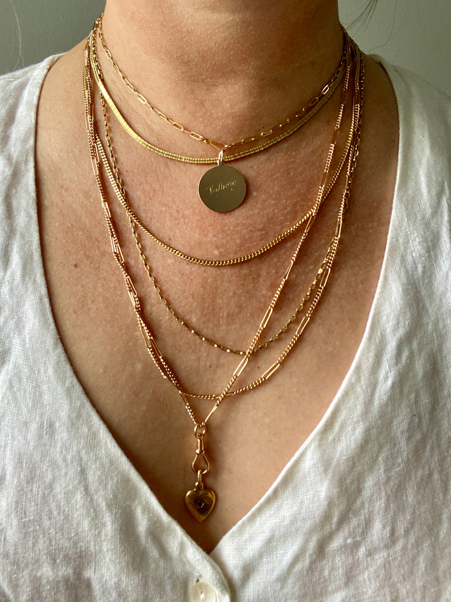 18k Gold Vintage Skinny Elongated Biker Link Chain Necklace - 22.5 inch length