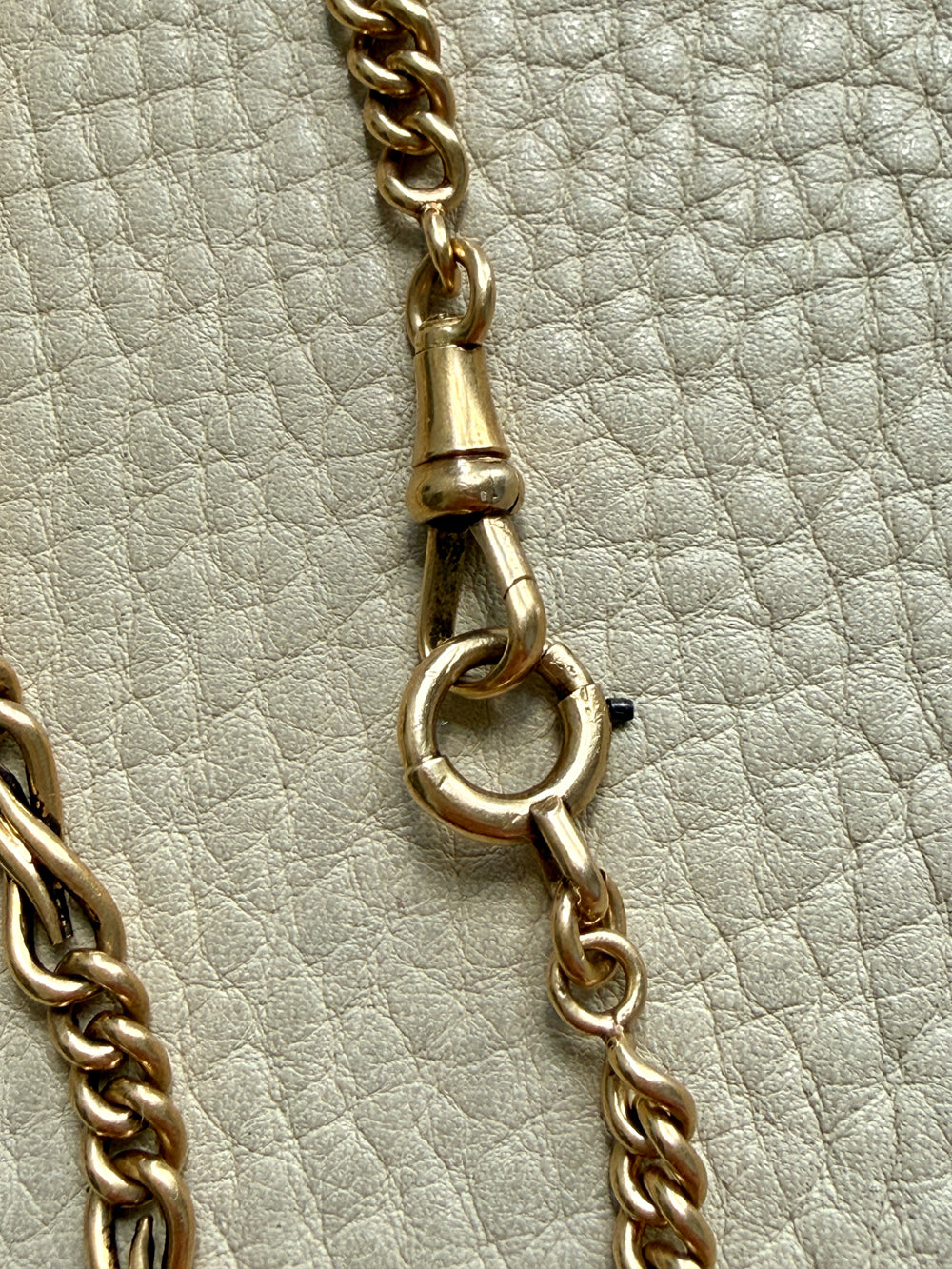 French Antique 18k Gold Watch Chain Necklace with Hand Forged Figure 8s - 16.5 inch length