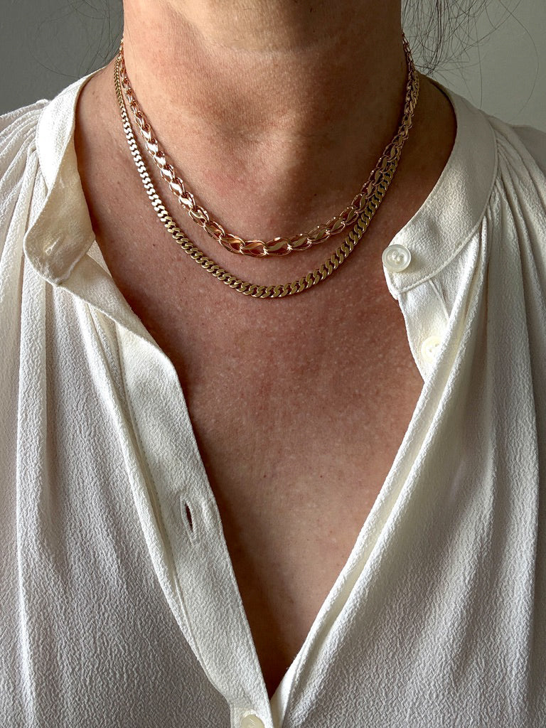 1960 Swedish Vintage Tulip Link Necklace in Rosy 18k gold - 16.3 inch length