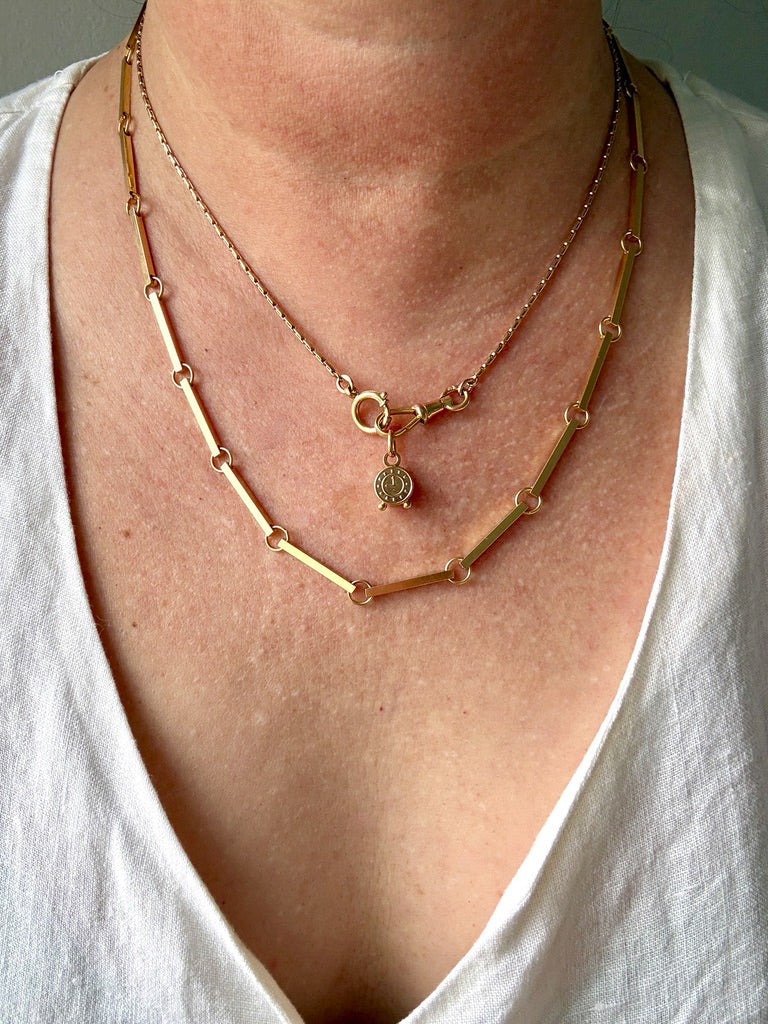 Skinny Antique Double Fetter Watch Chain Necklace 18k Gold – 17.5 Inch Length