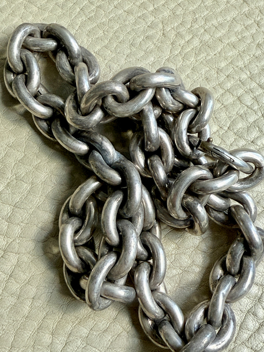 Antique Puffy Oval link Silver Chain with push clasp - 18” length