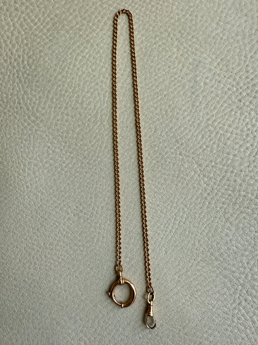 1899 Antique Swedish 18k Gold Curb Link Watch Chain Necklace - 15.8 inch length