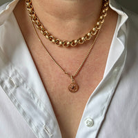 14k Gold Round Honeycomb Link Necklace with Charm Holder– 19.5 Inches