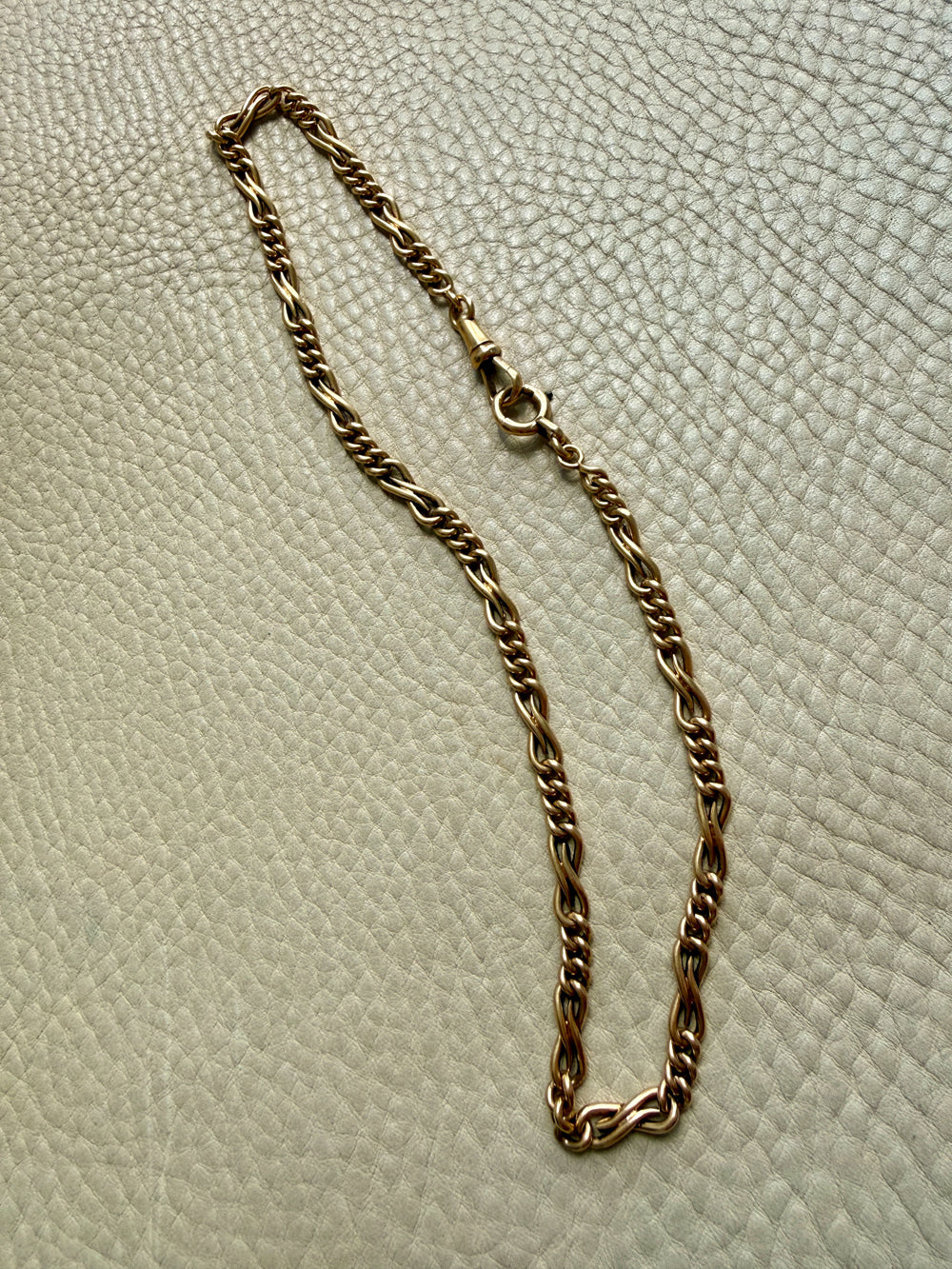 French Antique 18k Gold Watch Chain Necklace with Hand Forged Figure 8s - 16.5 inch length