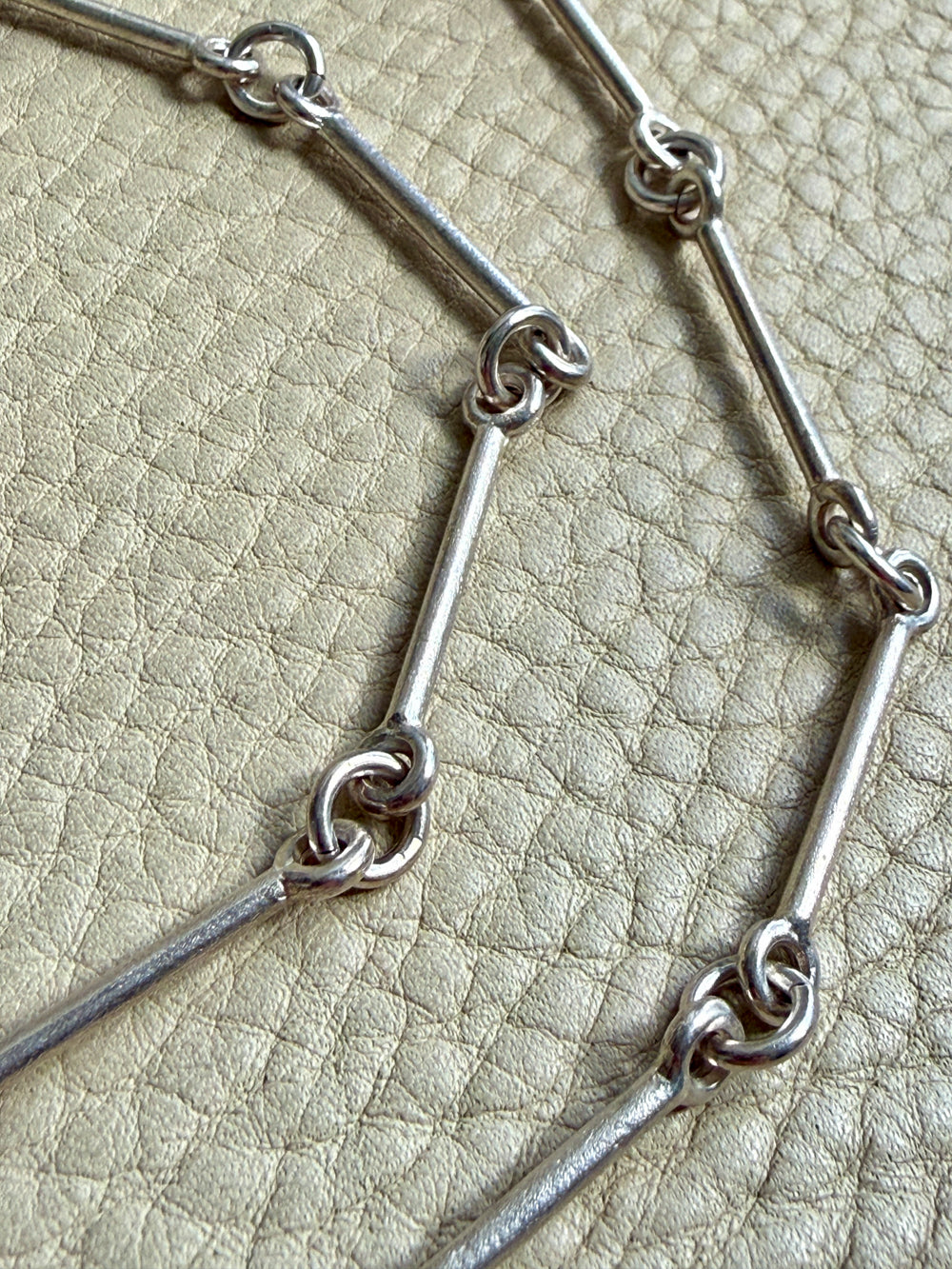 Brutalist Silver Rod Link Necklace with Organic Square Pendant and Large Faceted Crystal Quartz - 20.8 inch length