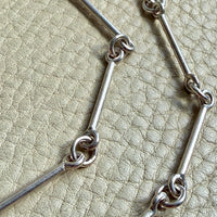 Brutalist Silver Rod Link Necklace with Organic Square Pendant and Large Faceted Crystal Quartz - 20.8 inch length