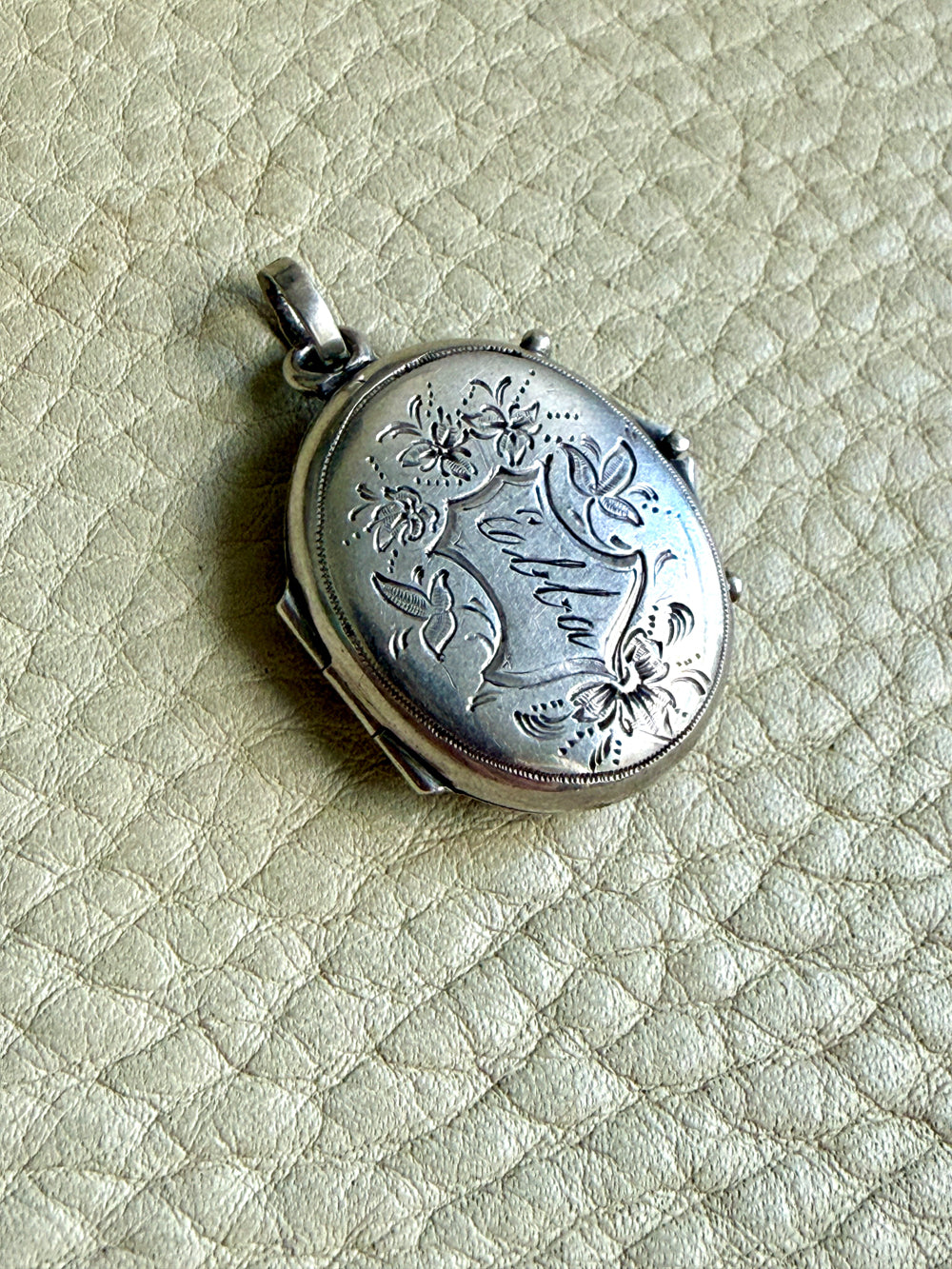 1829 Swedish Silver Antique Locket Pendant with Botanical engraving for Ella