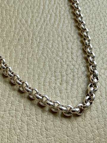 Chubby Vintage Silver British Rolo Link Necklace- 18 inch length
