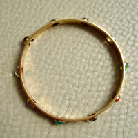 Mid-Century Danish Rainbow Teardrop Gemstone Bangle Bracelet 18k Gold – 7.6 Inch Circumference