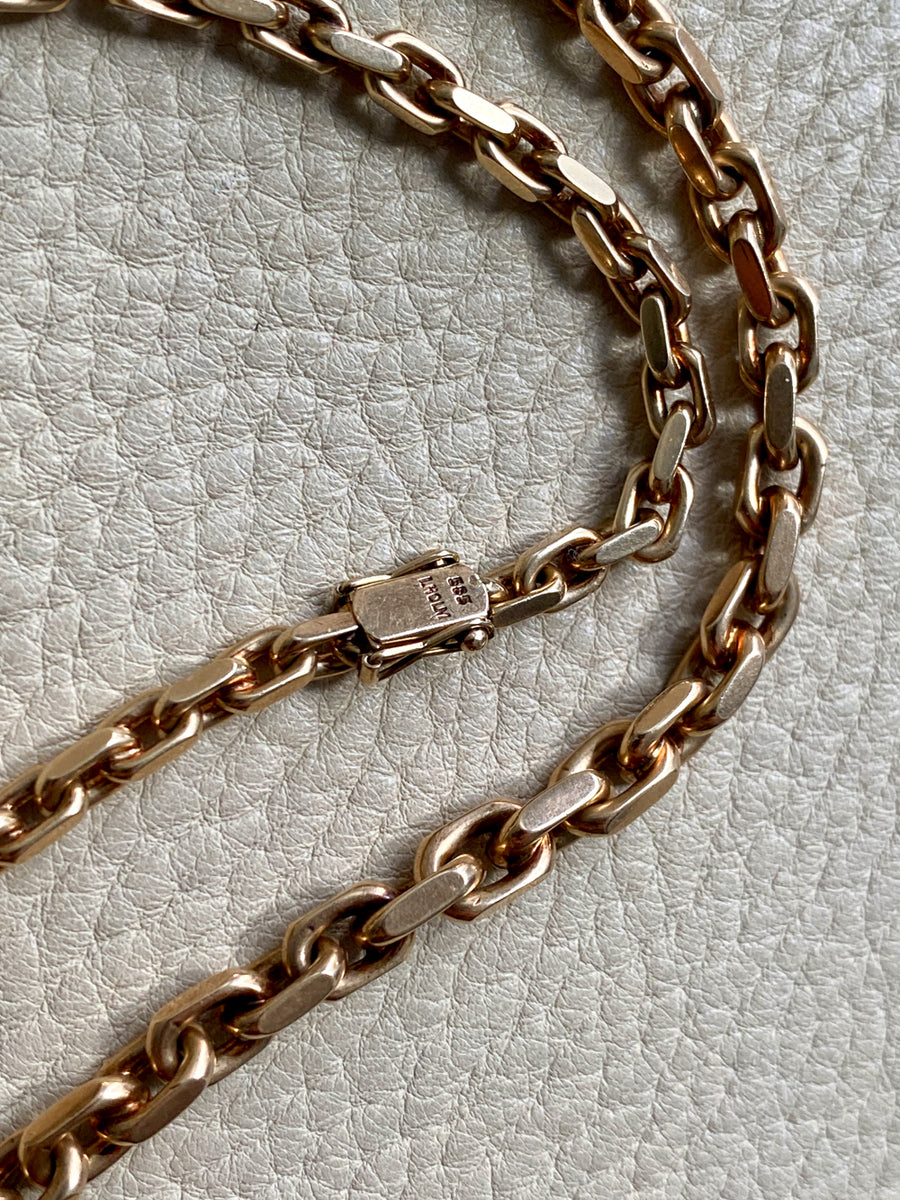 WHOA 45g Midcentury era biker link necklace! - solid 14k gold links- 16.5 inch length