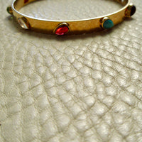 Mid-Century Danish Rainbow Teardrop Gemstone Bangle Bracelet 18k Gold – 7.6 Inch Circumference