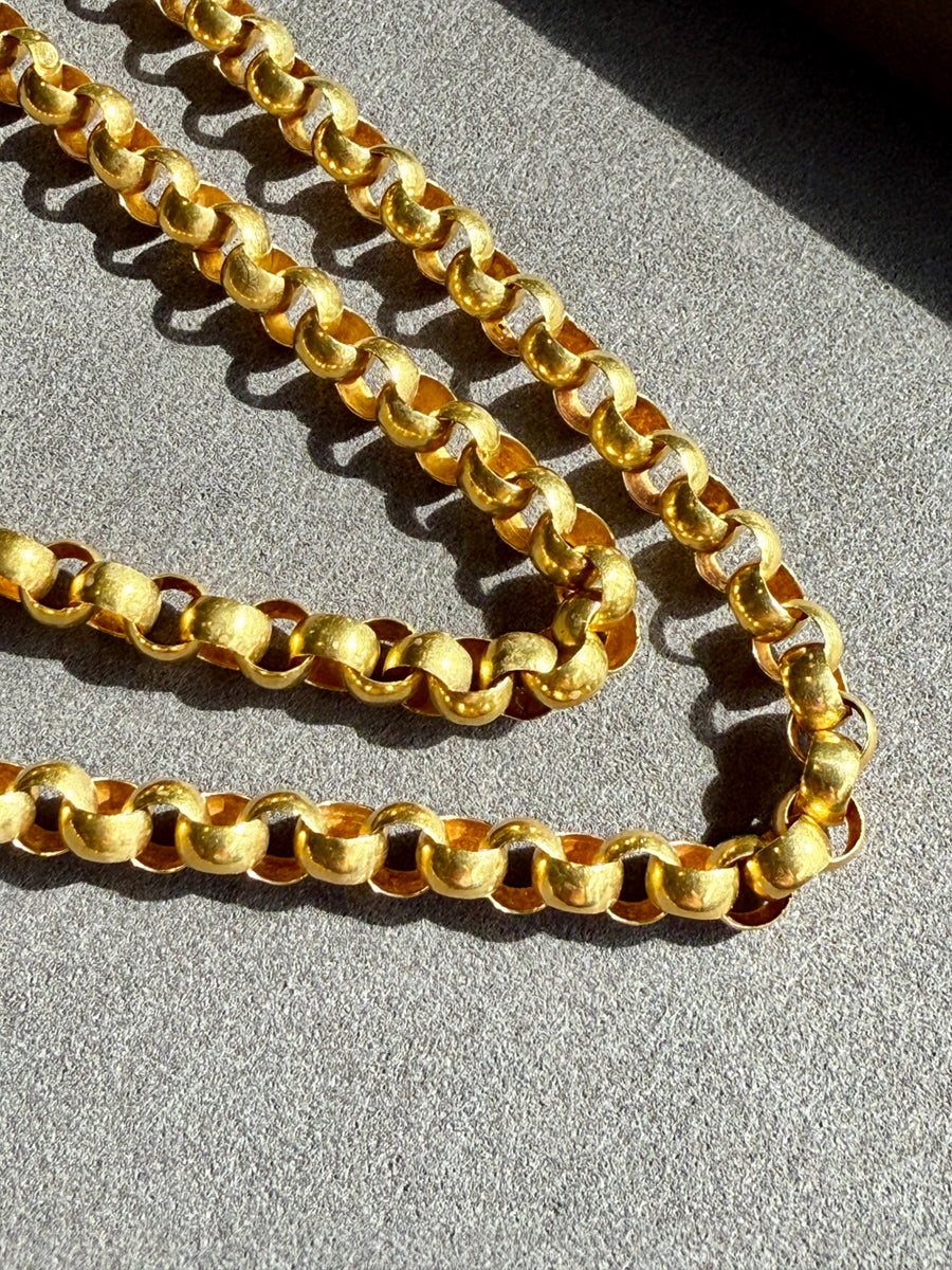 1834 Antique Long Length Rolo Link Necklace 22k Gold - 54.3 inch length