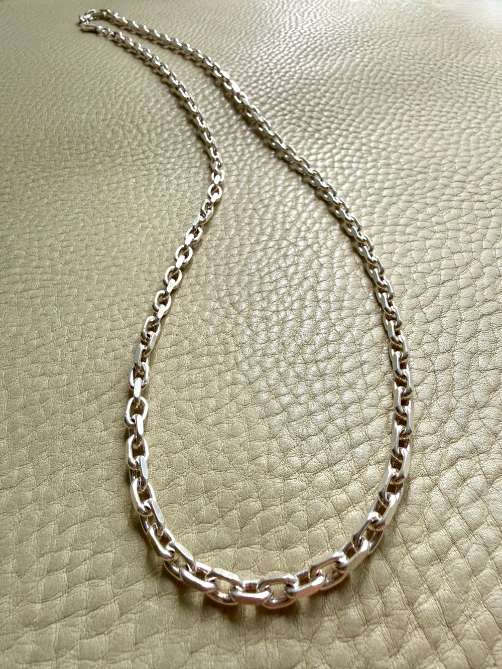 Sterling Silver Biker Link Chain Necklace - 23.6 inch length