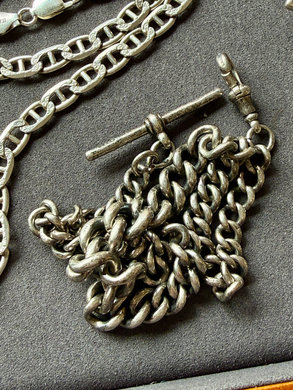 1863 Antique UK Sterling Silver Curb Link Watch Chain – 15.2 Inch Length