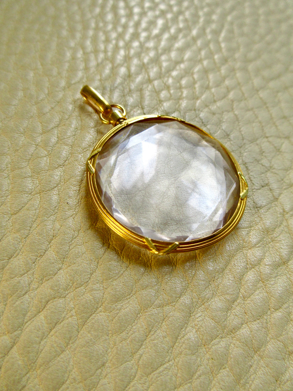 French Antique Glass Locket 18k Gold Bezel – 1.7 inch