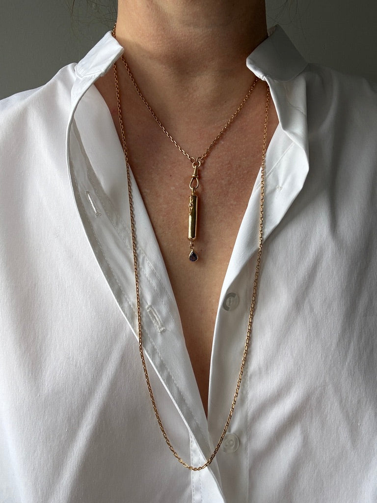 1907 Swedish Antique 18k Longuard Biker Link Necklace with Dog Clip - 49 inch length
