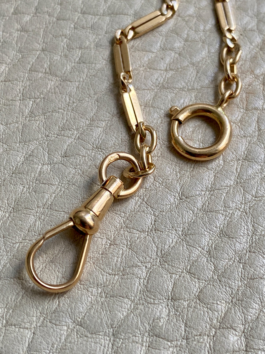 18k Gold Bar-Link Watch Chain Necklace with Dog Clip - 16.4 inch length