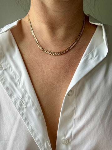 Luxurious Vintage Swedish 18k gold pressed curb link necklace, graduated width - 16.8 inch length