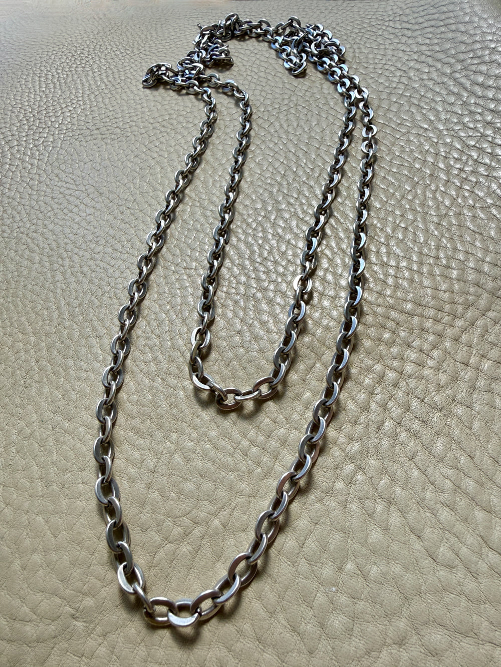 Antique Substantial Silver Oval Cable link Chain Necklace- 59 inch length