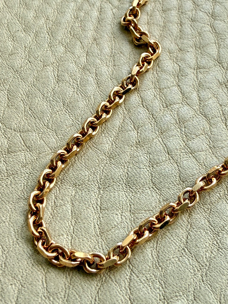 Vintage Italian 3mm Solid Biker Link Chain Necklace 18k Gold – 19.75 Inch Length