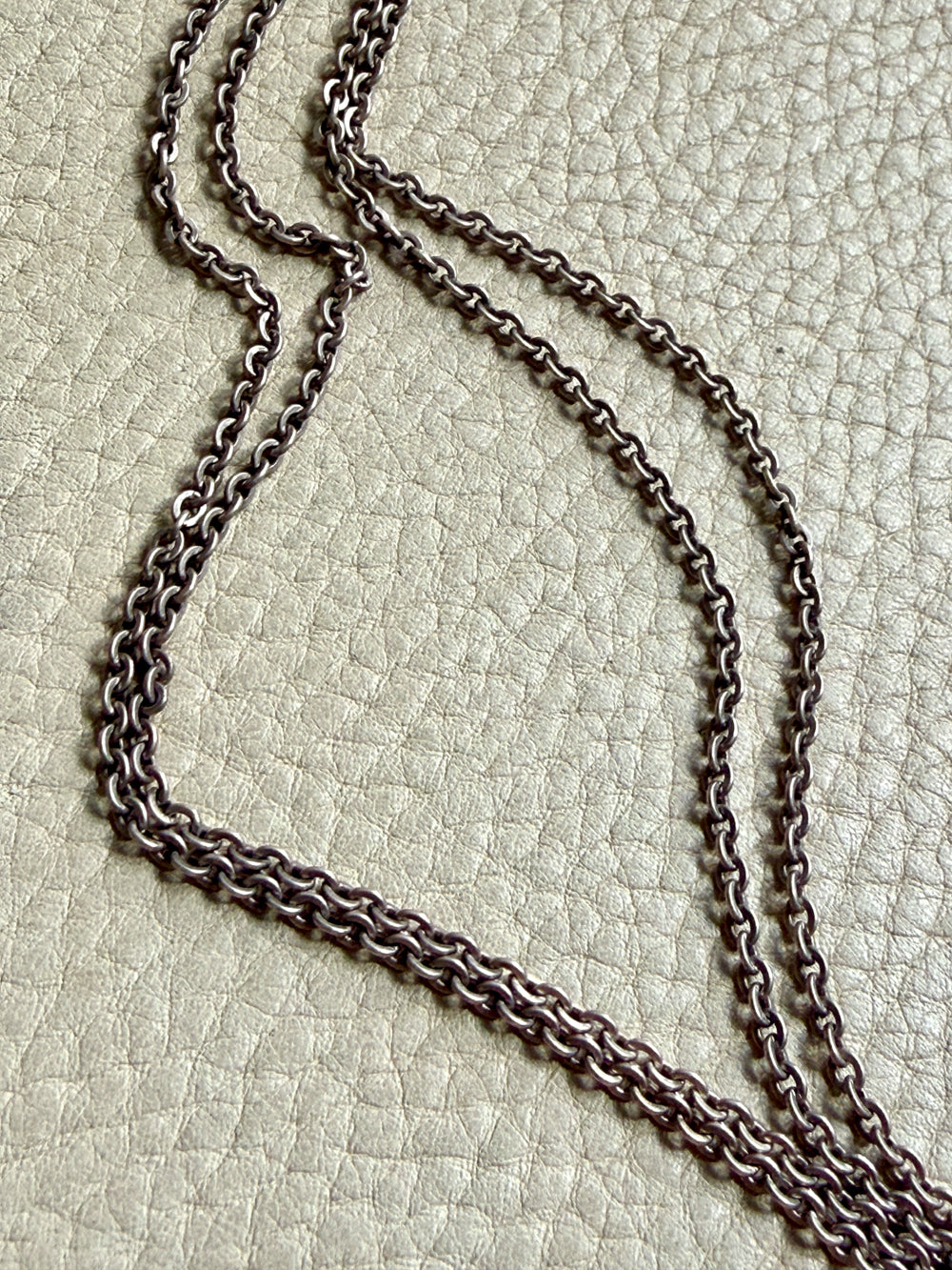Antique Silver Cable Link Double Strand Necklace - 30 inch doubled length - adjustable