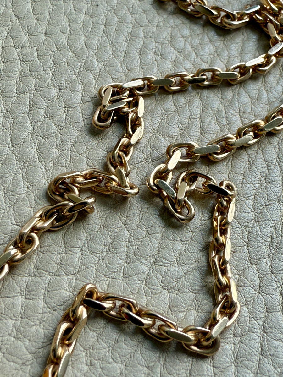 RARE Midcentury Era 14k gold Graduated Biker Link Necklace Signed Edvin Einar & C Larsen - 17.8 inch length