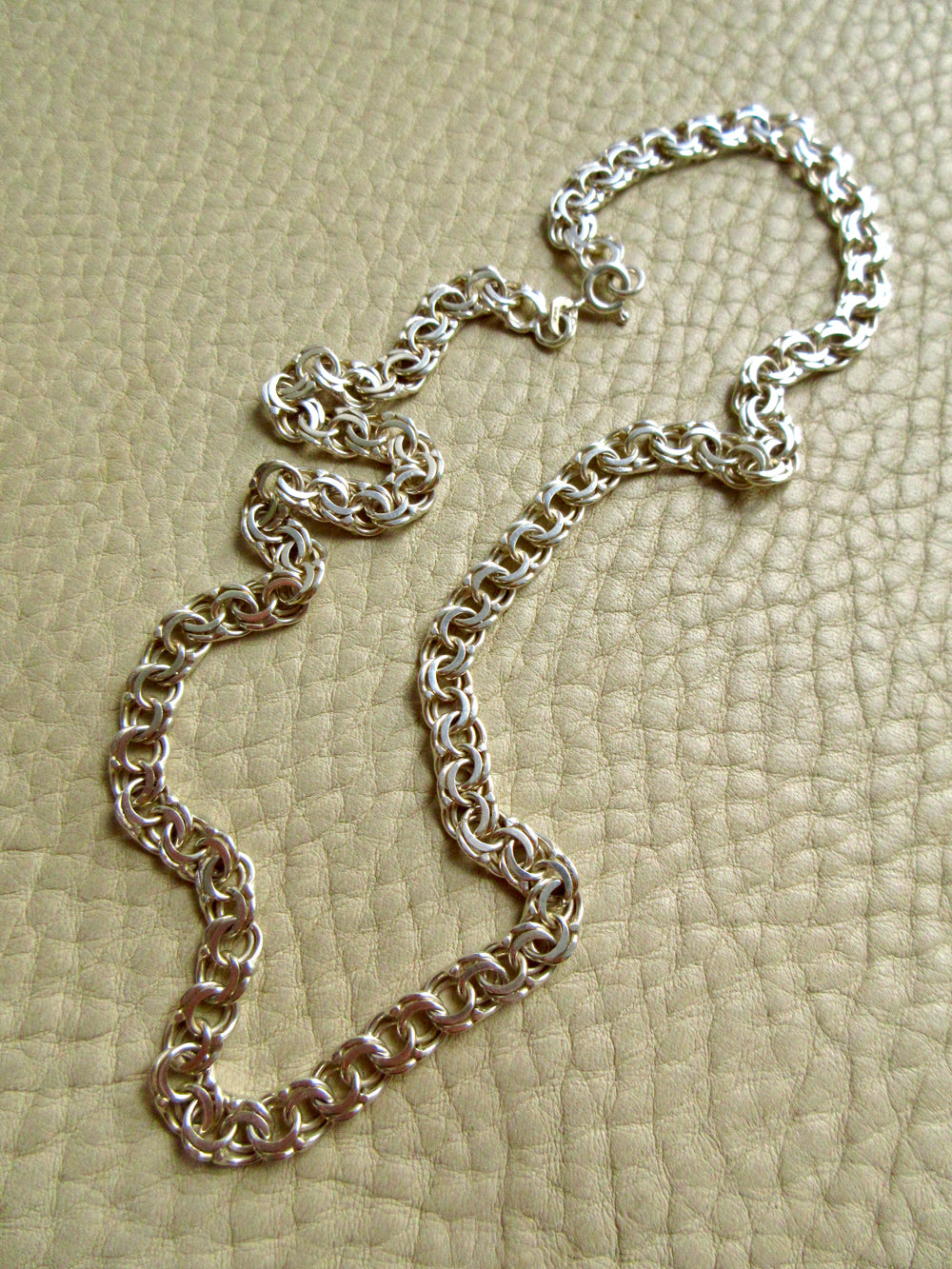 Vintage European 1900s Silver Double Link Necklace – 17.75 Inch Length