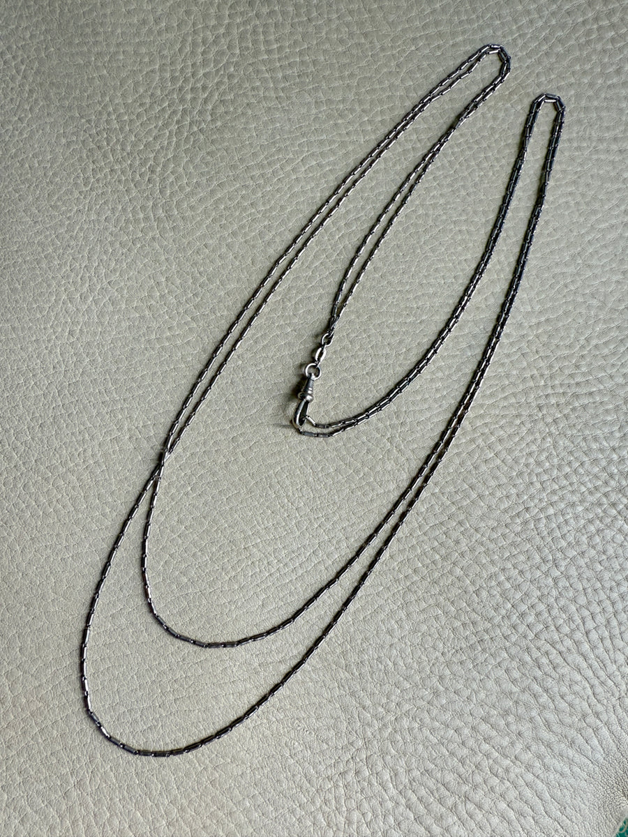 Early 1900s Antique PLATINUM Link Longuard Chain Necklace with Dog Clip - 31-62 inch length