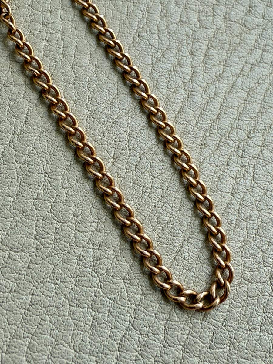 1899 Antique Swedish 18k Gold Curb Link Watch Chain Necklace - 15.8 inch length
