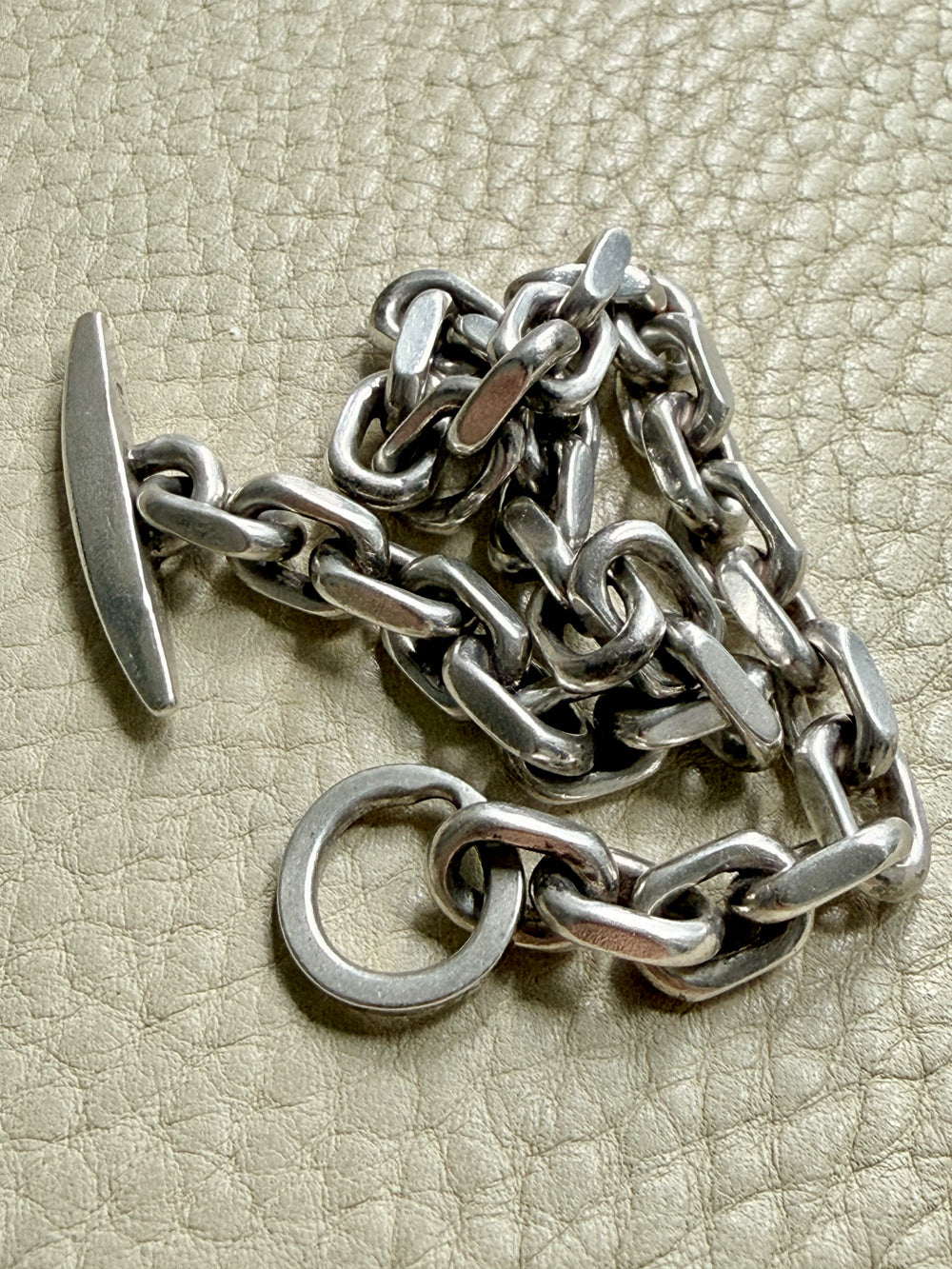 1960-1973 Robert Valentin Olsen - Chunky Silver Biker Link Bracelet with Toggle Clasp - 8.6 inch length